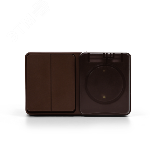 AtlasDesign PROFI IP54 О/У БЛОК: РОЗ. з/к со шт. 16А, ВЫКЛ.2-клав.10А, КОРИЧНЕВЫЙ - фото 3