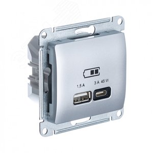 GLOSSA USB РОЗЕТКА A + тип-C 45W высокоскор.заряд. QC, PD, механизм, АЛЮМИНИЙ