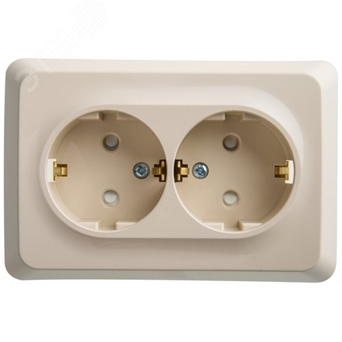 ЭТЮД Розетка двойная скрытой установки с заземлением со шторками 16А 250B, кремовый - фото 4