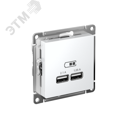 Розетка ATLASDESIGN USB 5В 1 порт x 2,1 А 2 порта х 1,05 А механизм белый - фото 1