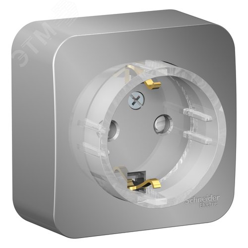 Розетка BLANCA наружная, с заземлением, со шторками, (тонкая), с изолирующей пластиной 16А, 250В, алюминий - фото 3