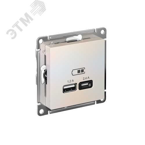 РОЗЕТКА USB ATLASDESIGN A+С, 5В/2,4А, 2х5В/1,2А, механизм, ЖЕМЧУГ - фото 1