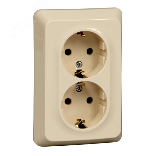Изображение товара ЭТЮД Розетка двойная скрытая с заземлением без шторок 16А 250B кремовый (шт)