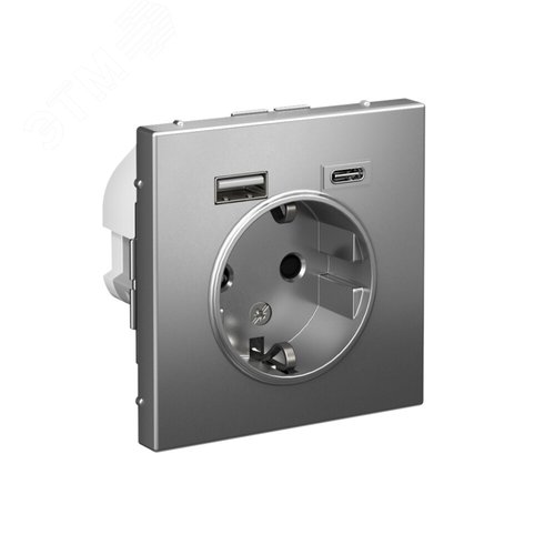 ARTGALLERY розетка 16А с 2 USB A+C, 5В/2,4А/3,0А, 2х5В/1,5А, механизм, сталь - фото 2