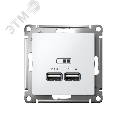 Розетка ATLASDESIGN USB 5В 1 порт x 2,1 А 2 порта х 1,05 А механизм белый - фото 2