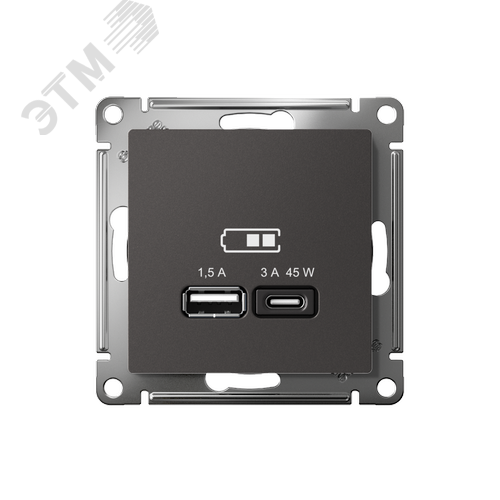 ATLASDESIGN USB РОЗЕТКА A + тип-C 45Вт высокоскор.заряд. QC, PD, механизм, БАЗАЛЬТ - фото 2