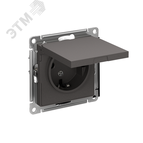 ATLASDESIGN РОЗЕТКА с заземл. со шторками с крышкой, 16А, IP20, механизм, БАЗАЛЬТ - фото 1