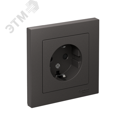 ATLASDESIGN РОЗЕТКА с заземлением со шторками, 16А, в сборе, БАЗАЛЬТ - фото 1