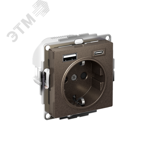 ATLASDESIGN РОЗЕТКА 16А c 2 USB A+C, 5В/2,4А/3,0А, 2х5В/1,5А, механизм, МОККО - фото 1