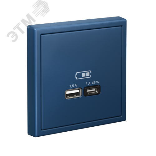 ARTGALLERY USB розетка A + тип-C 45Вт высокоскор.заряд. QC, PD, механизм, аквамарин - фото 4