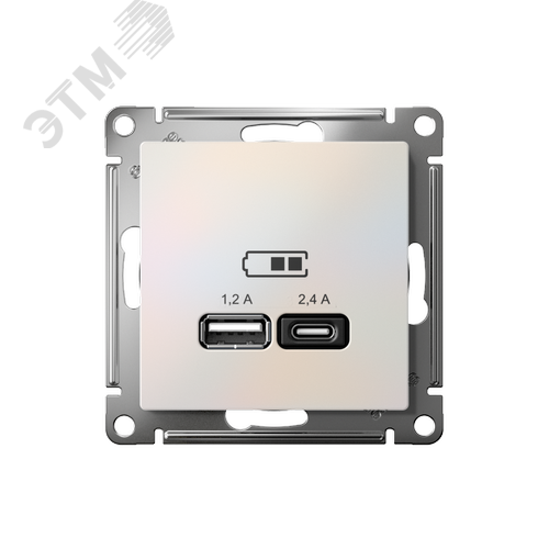 РОЗЕТКА USB ATLASDESIGN A+С, 5В/2,4А, 2х5В/1,2А, механизм, ЖЕМЧУГ - фото 2