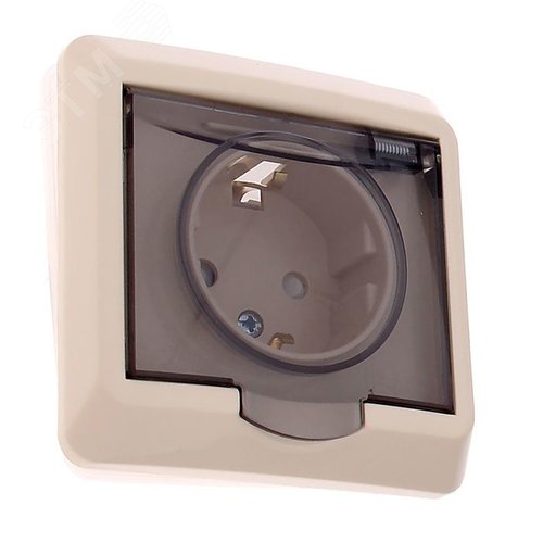 ЭТЮД Розетка скрытая с заземлением со шторками  бежевая брызгозащищенная IP44 - фото 4
