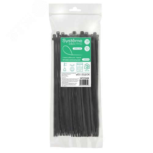 Изображение товара Стяжка кабельная MultiSet 370х4.8 Чёрная (100шт) (упак)