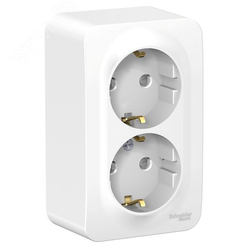 BLANCA розетка наружная двойная с заземлением со шторками и металлической пластиной, 16А, 250В,     белый - фото 1