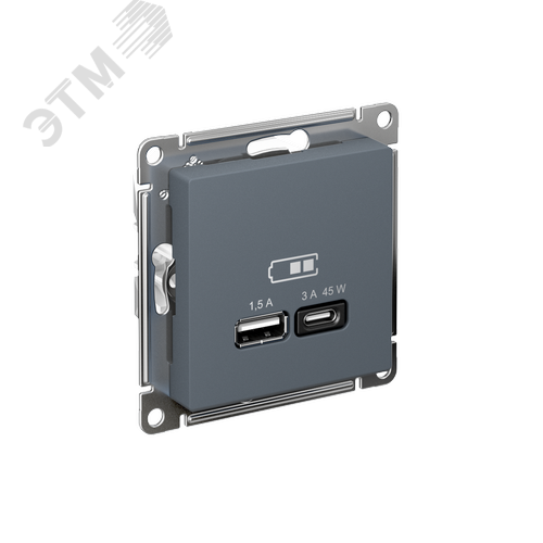 Изображение товара ATLASDESIGN USB РОЗЕТКА A + тип-C 45W высокоскор.заряд. QC,PD, механизм, ГРИФЕЛЬ (шт)