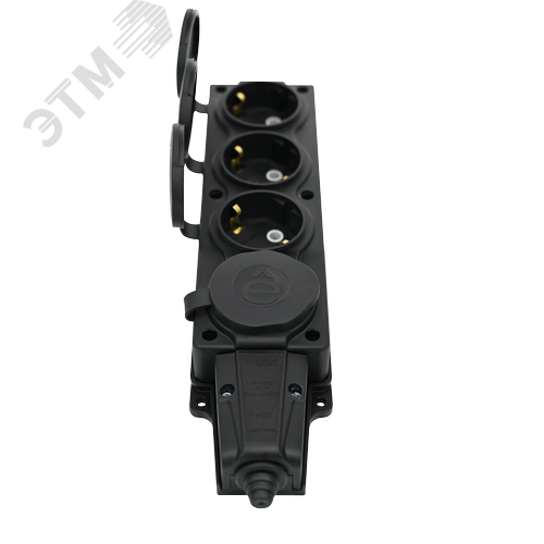 Колодка 4х розетка четырехместная 2К+З каучуковая 16А/250В IP44 Чёрная MultiSet - фото 4