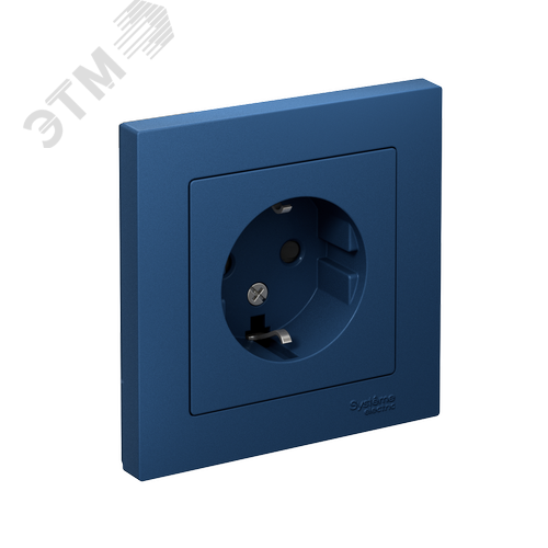 ATLASDESIGN РОЗЕТКА с заземлением со шторками, 16А, в сборе, АКВАМАРИН - фото 1
