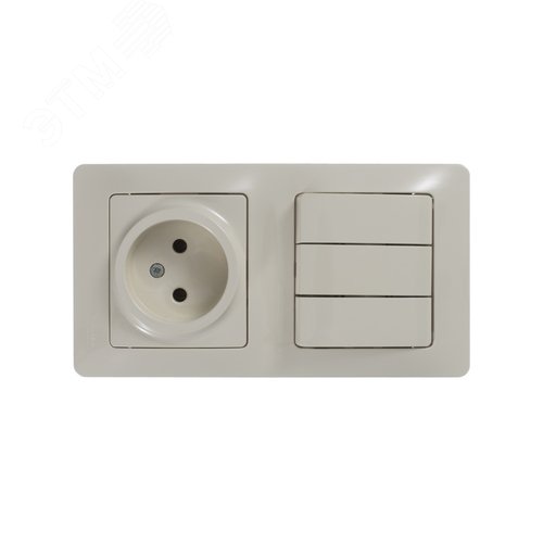 Блок: розетка + выключатель трехклавишный бежевый - фото 6