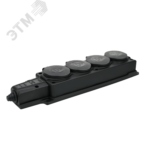 Колодка 4х розетка четырехместная 2К+З каучуковая 16А/250В IP44 Чёрная MultiSet - фото 3