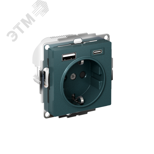 ATLASDESIGN РОЗЕТКА 16А c 2 USB A+C, 5В/2,4А/3,0А, 2х5В/1,5А, механизм, ИЗУМРУД - фото 1