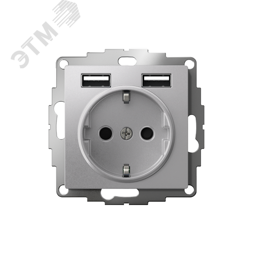 РОЗЕТКА ATLASDESIGN 16А c 2 USB A+A, 5В/2,4А, 2х5В/1,2А, механизм, АЛЮМИНИЙ - фото 2