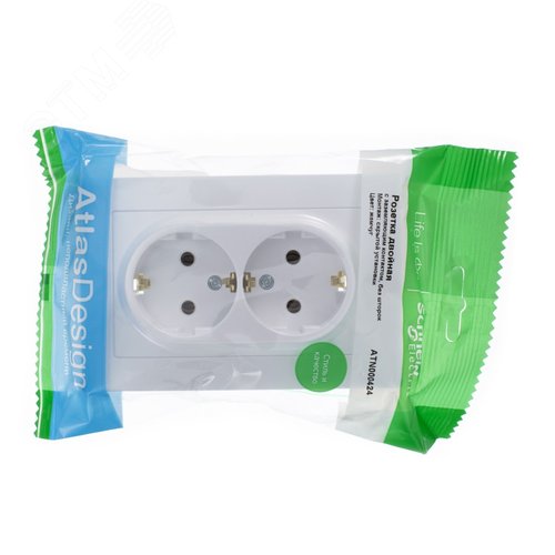 Розетка ATLASDESIGN двойная с заземлением 16А в сборе жемчуг - фото 2