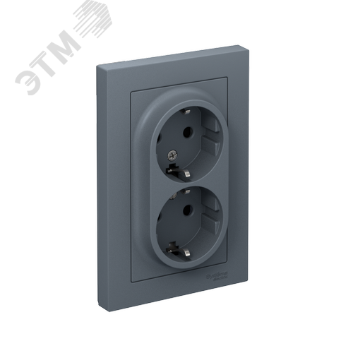 Изображение товара Розетка ATLASDESIGN двойная с заземлением со шторками 16А в сборе грифель (шт)