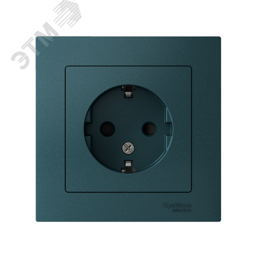 Розетка ATLASDESIGN с заземлением со шторками 16А в сборе изумруд - фото 2