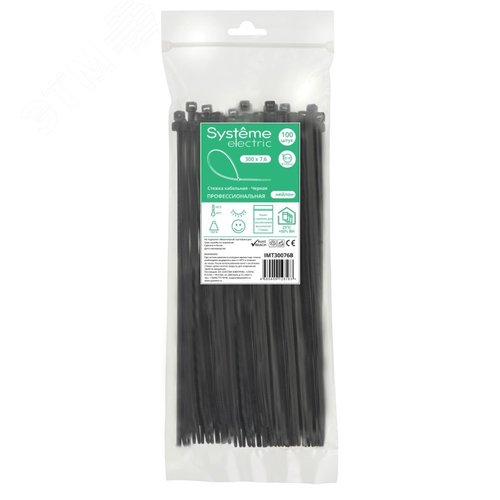 Изображение товара Стяжка кабельная MultiSet 300х7.6 Чёрная (100шт) (упак)