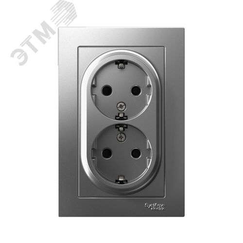 Розетка ATLASDESIGN двойная с заземлением со шторками 16А в сборе сталь - фото 2