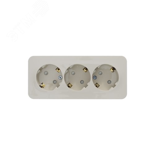 Розетка открытой установки BLANCA трехпостовая с заземлением со шторками, с изолирующей пластиной, 16А, 250В, бежевый - фото 2
