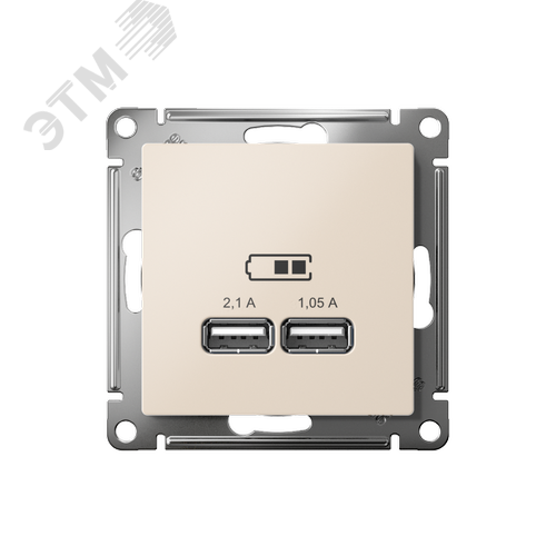 Розетка ATLASDESIGN USB 5В 1 порт x 2,1 А 2 порта х 1,05 А механизм бежевый - фото 2
