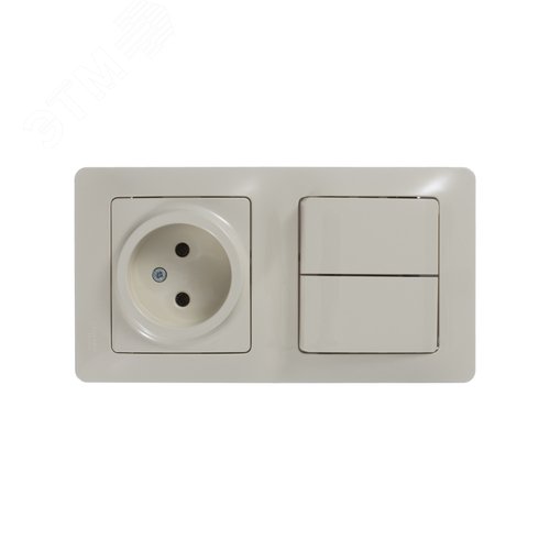 Блок: розетка + выключатель двухклавишный бежевый - фото 6