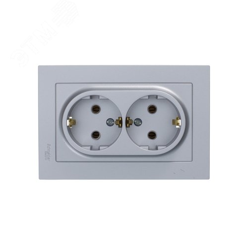 Розетка ATLASDESIGN двойная с заземлением 16А в сборе алюминий - фото 3