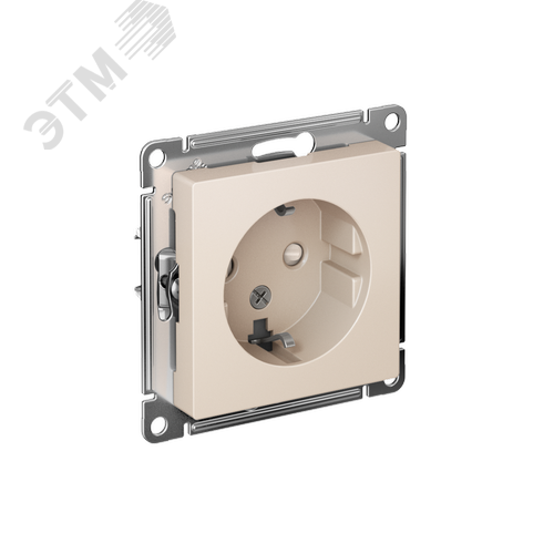 Розетка ATLASDESIGN с заземлением со шторками 16А механизм бежевый - фото 1