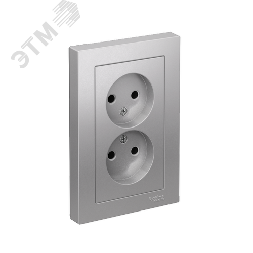 Розетка ATLASDESIGN двойная без заземления 16А в сборе алюминий - фото 1