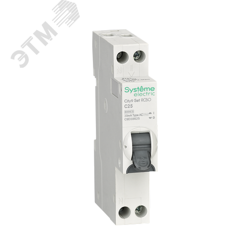 Изображение товара Выключатель автоматический дифференциального тока АВДТ 1П+Н C25 6000A 30мА AC 18мм City9 Set (шт)