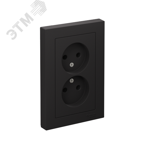 Изображение товара Розетка ATLASDESIGN двойная без заземления 16А в сборе карбон (шт)