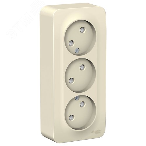 Изображение товара Розетка BLANCA наружная трехпостовая, без заземления, со шторками, с изолирующей пластиной, 16А, 250В, молочный (шт)