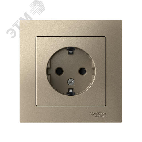 Розетка ATLASDESIGN с заземлением со шторками 16А в сборе шампань - фото 2