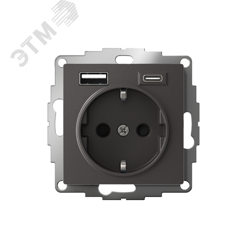 ATLASDESIGN РОЗЕТКА 16А с 2 USB A+C, 5В/2,4А/3,0А, 2х5В/1,5А, механизм, БАЗАЛЬТ - фото 2