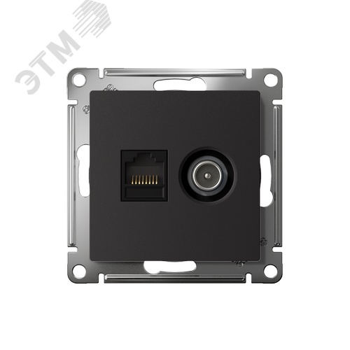 Розетка ATLASDESIGN двойная компьютерная+ТВ RJ45+TV категория 5E механизм карбон - фото 2