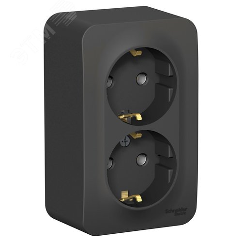 BLANCA розетка наружная двойная с заземлением без шторок с изолирующей пластиной, 16А, 250В, антрацит - фото 1