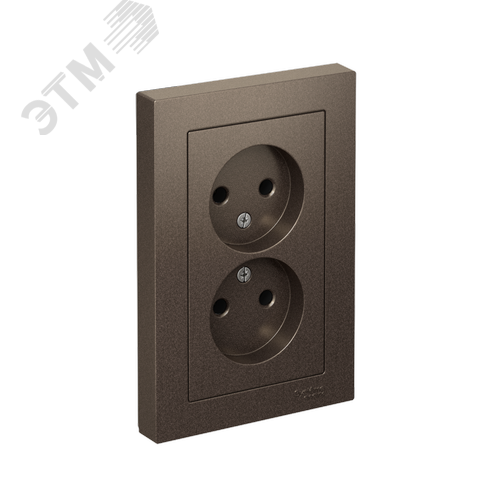 Розетка ATLASDESIGN двойная без заземления 16А в сборе мокко - фото 1