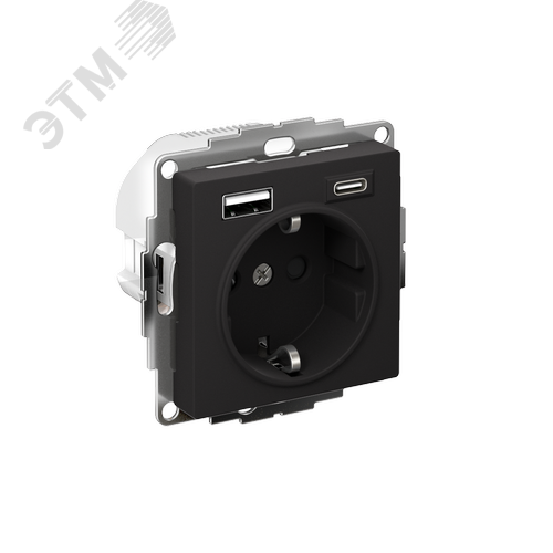 РОЗЕТКА 16А c 2 USB A+С, мех, КАРБОН - фото 1