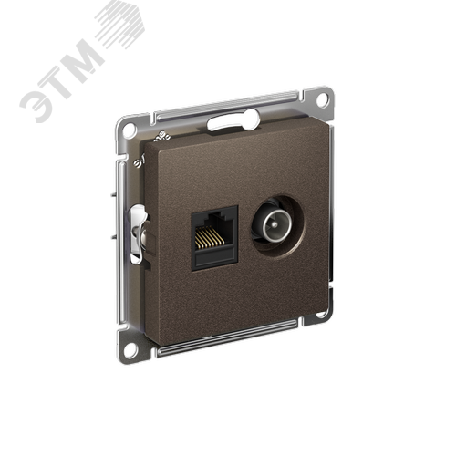 Розетка ATLASDESIGN двойная компьютерная+ТВ RJ45+TV категория 5E механизм мокко - фото 1