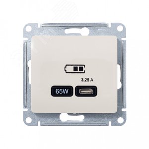 GLOSSA USB РОЗЕТКА тип-C 65W высокоскор.заряд. QC, PD, механизм, БЕЖЕВЫЙ