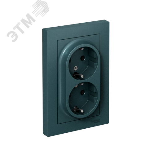 Розетка ATLASDESIGN двойная с заземлением 16А в сборе изумруд - фото 1