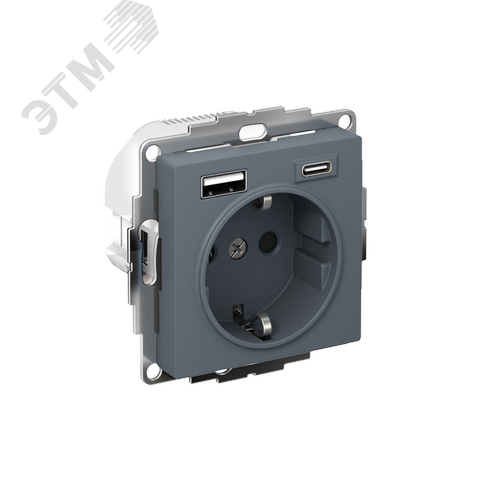 Изображение товара ATLASDESIGN РОЗЕТКА 16А c 2 USB A+C, 5В/2,4А/3,0А, 2х5В/1,5А, механизм, ГРИФЕЛЬ (шт)