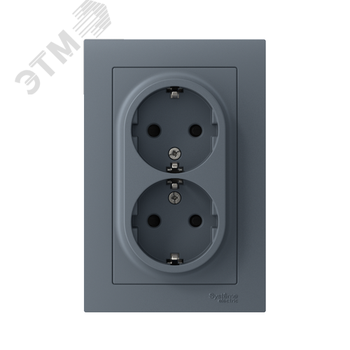 Розетка ATLASDESIGN двойная с заземлением со шторками 16А в сборе грифель - фото 2